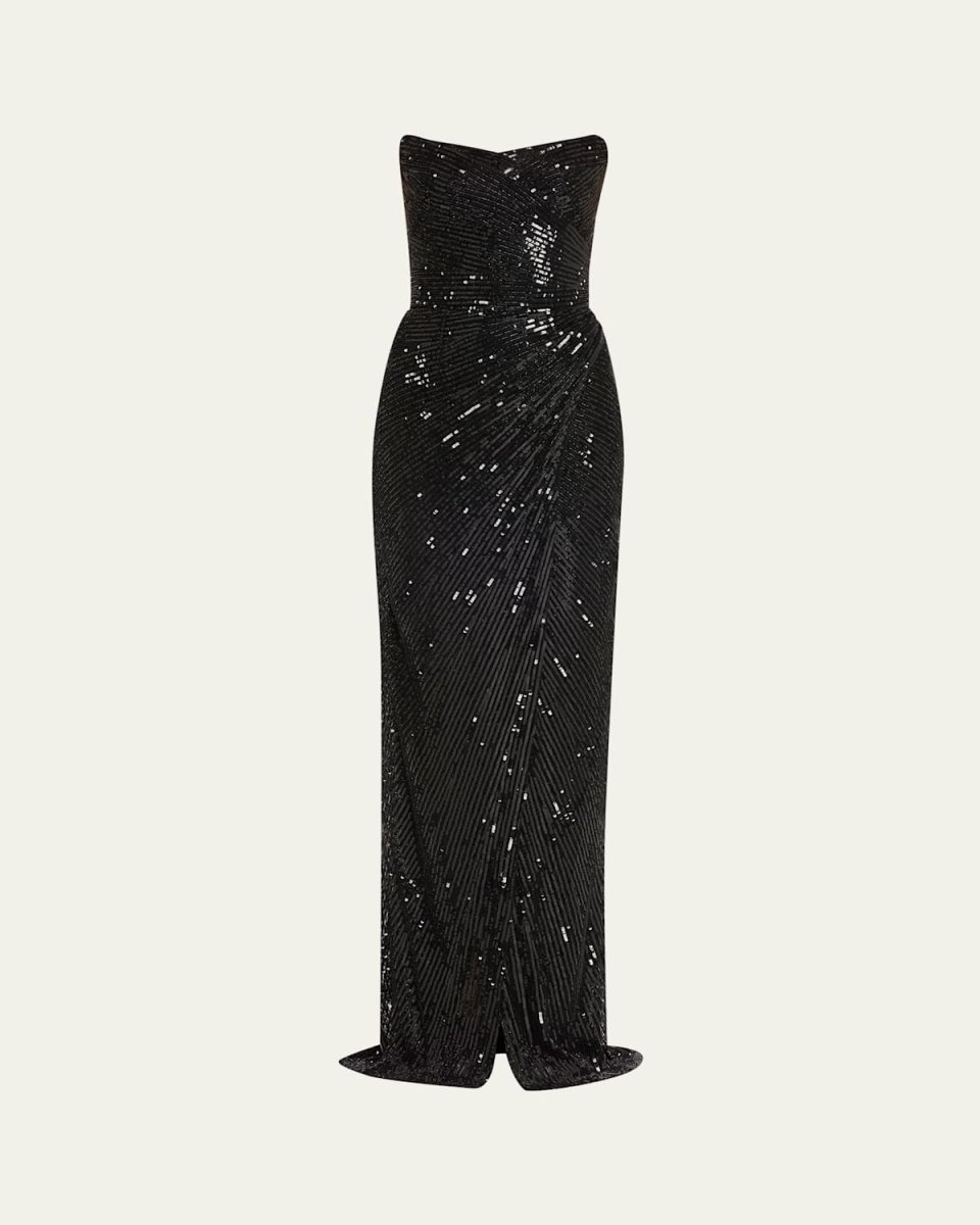 Strapless Bead & Sequin Column Gown